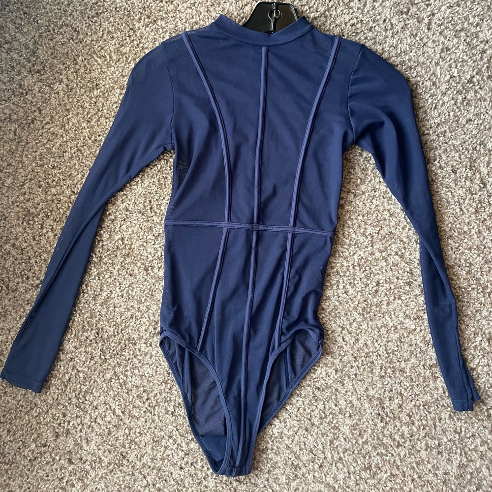 Navy a long sleeve sheer bodysuit